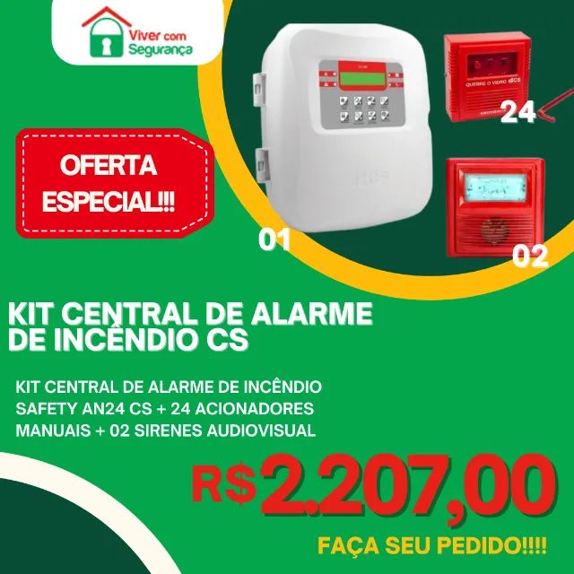 Central Safety AN24 + 24 Acionadores + 2 Sirenes Audiovisuais 