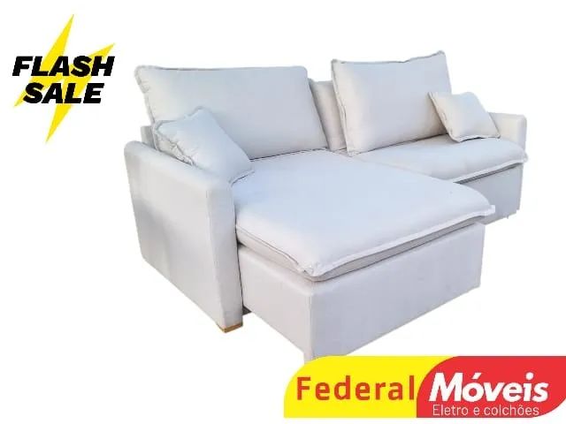 Sofá Cama 2,24m Linho 18cm OFF WHITE (NOS CHAME NO WHATSAPP)