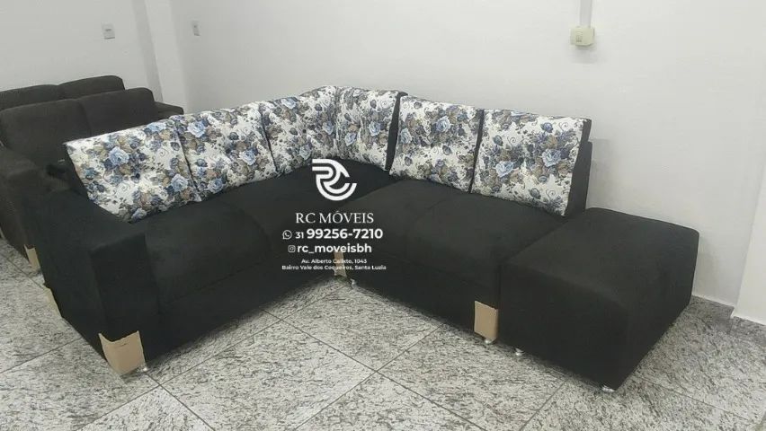 Sofá de Canto com Puff Material suede D33 Confortável Direto da Fábrica - Foto 3