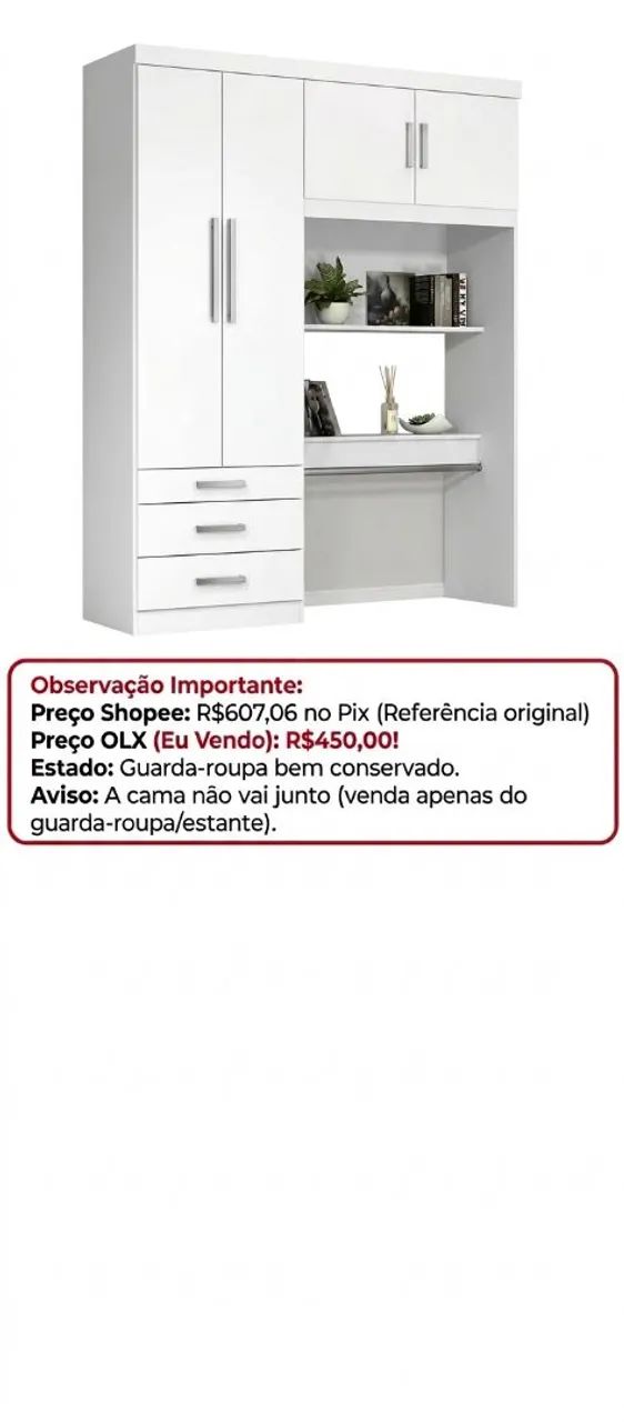 Guarda roupa de solteiro com cabeceira branco - Foto 2
