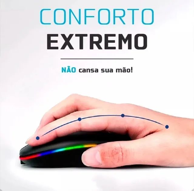 Mouse Sem Fio Recarregável Wireless Optico Led Rgb Ergonômico Sem Fio Para Pc Desktop Note - Foto 2