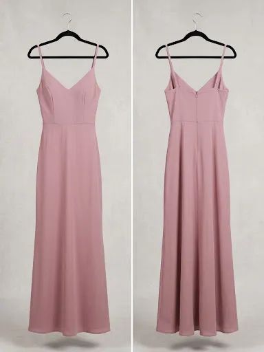 Vestido Longo em Crepe Rosa Chá