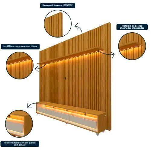 Rack com Painel para TV até 90 Polegadas LED 3 Gavetas Nobre Clean 100% MDF - - Foto 3