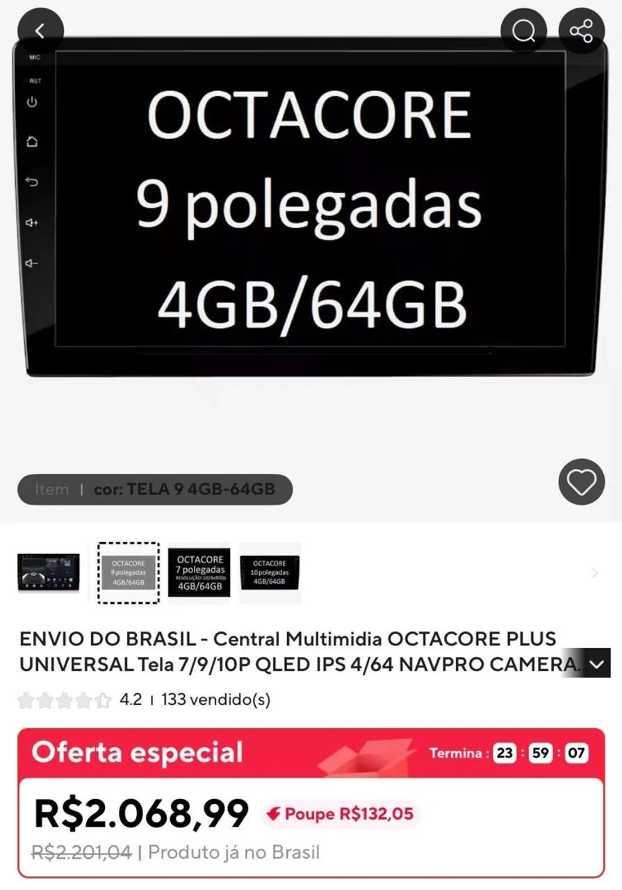 Central Multimídia NavPro Octa-Core 9 Polegadas - Foto 4