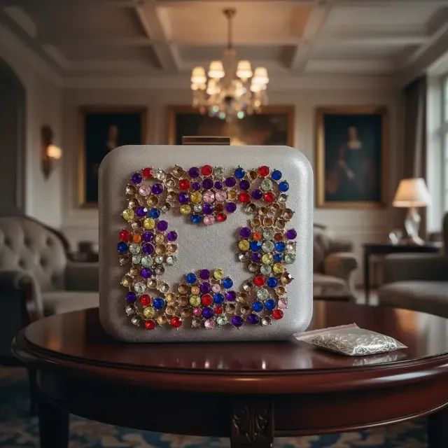 bolsa de festa dourada com pedras