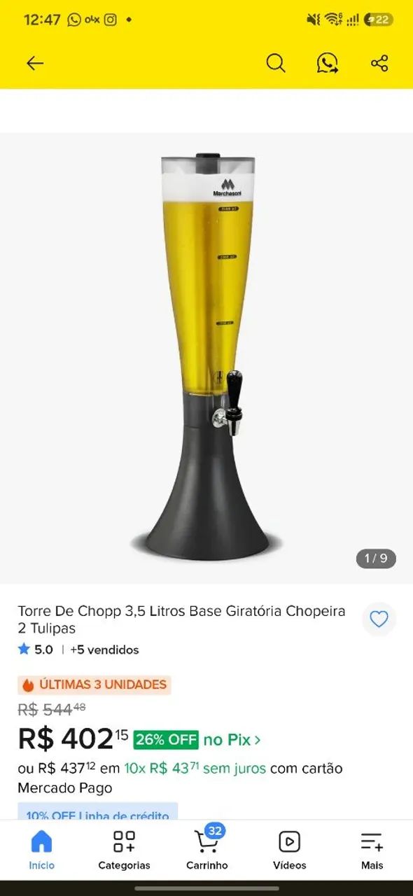 Chopeira Torre Chopp Marchesoni 3,5l Completo + 2 Refils