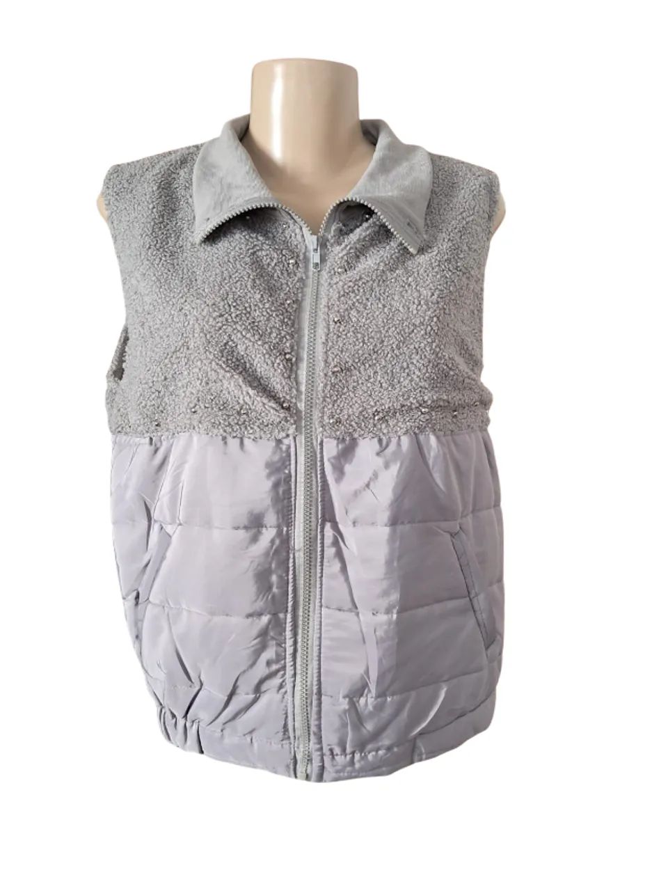 Colete Feminino Victtoria Voice G - Puffer e Teddy Cinza - Foto 2