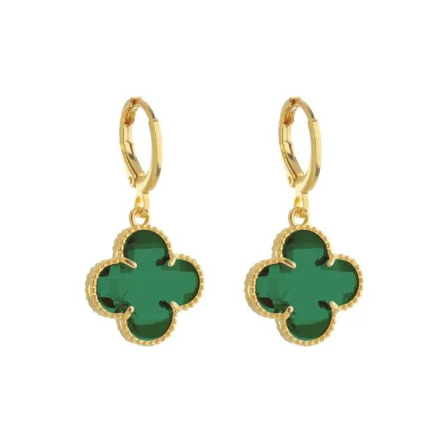 Brinco Trevo da Sorte Verde Banhado Ouro 24K