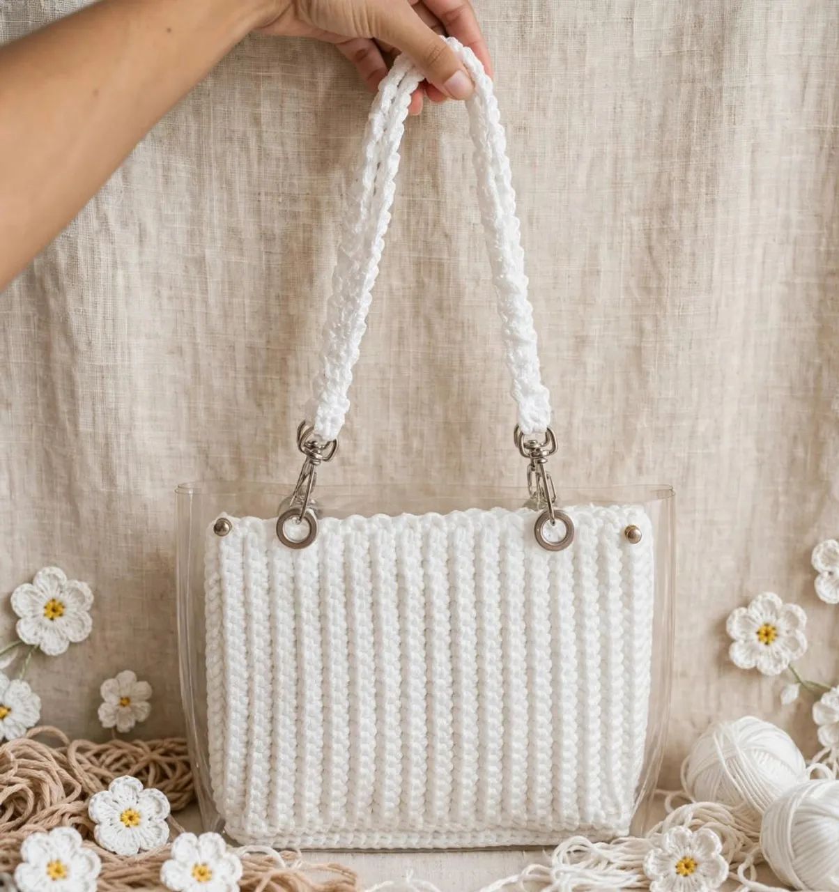 Bolsa de crochê branca - Foto 4