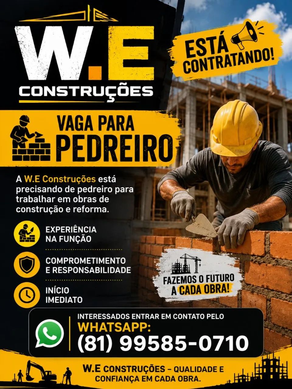 Oportunidade de emprego pra Pedreiro 