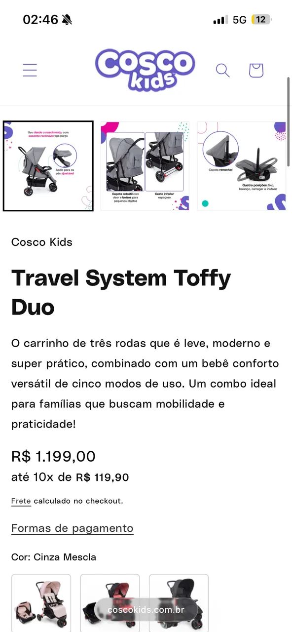 Carrinho de bebê Travel System Minny 3.0 Cosco
