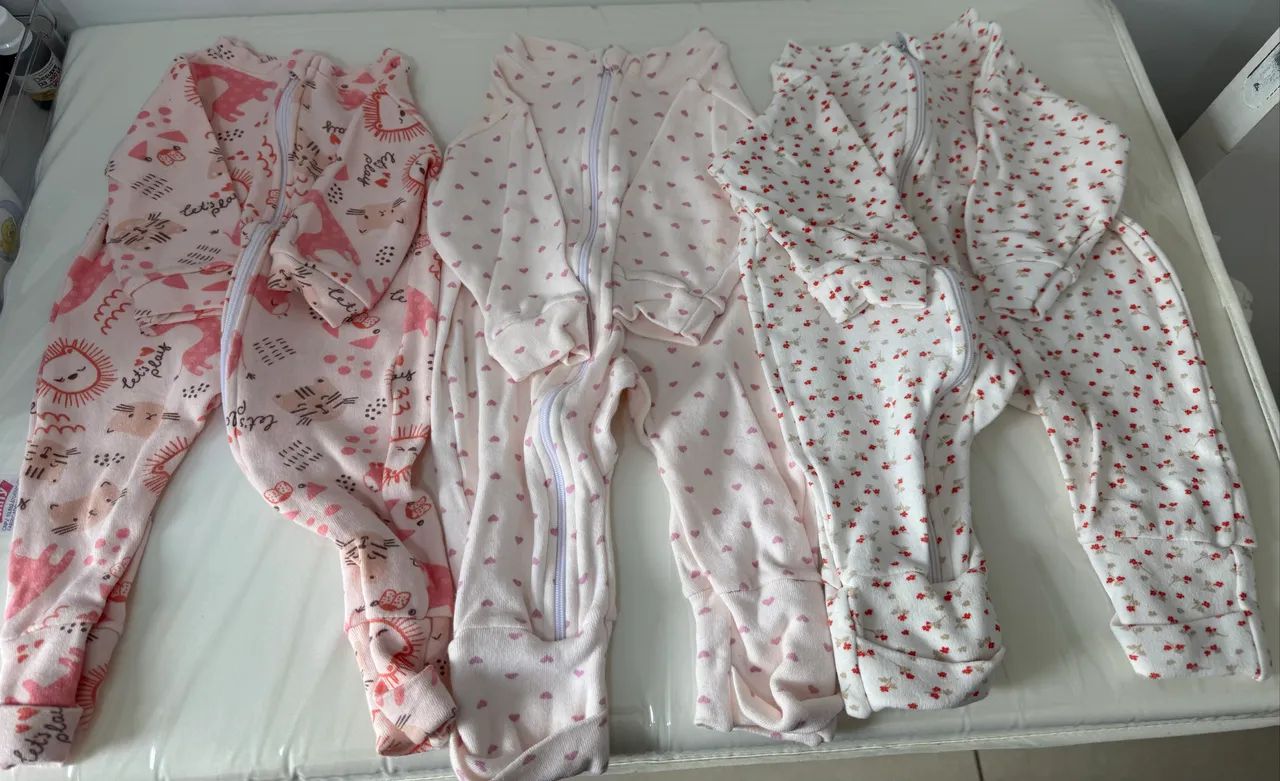 Kit 3 Macacões Vira Pé Menina - Suedine 100% Algodão