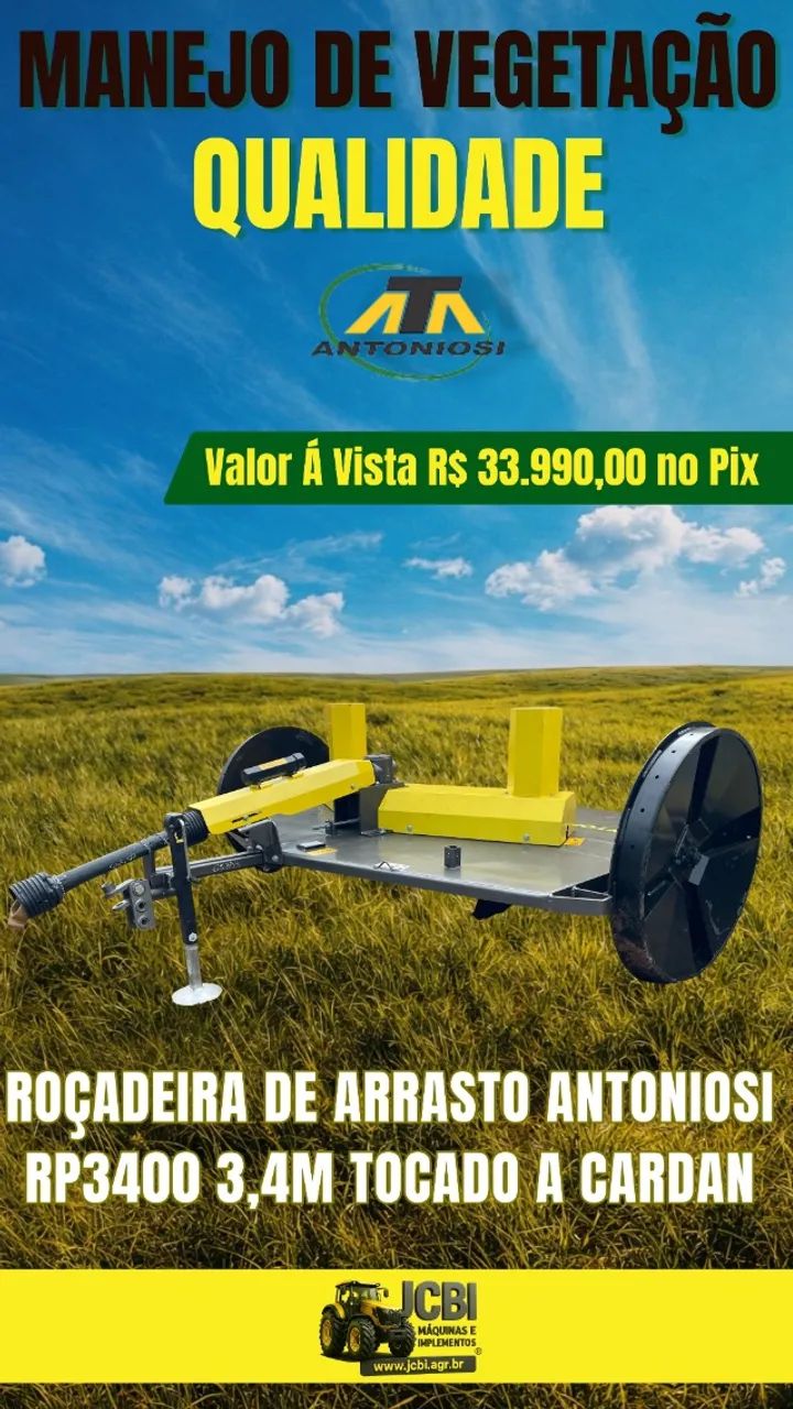 ROÇADEIRA DE ARRASTO ANTONIOSI RP3400 3,4M TOCADO A CARDAN NOVA - Tratores  e máquinas agrícolas - Centro, Maracaju 1472638192 | OLX