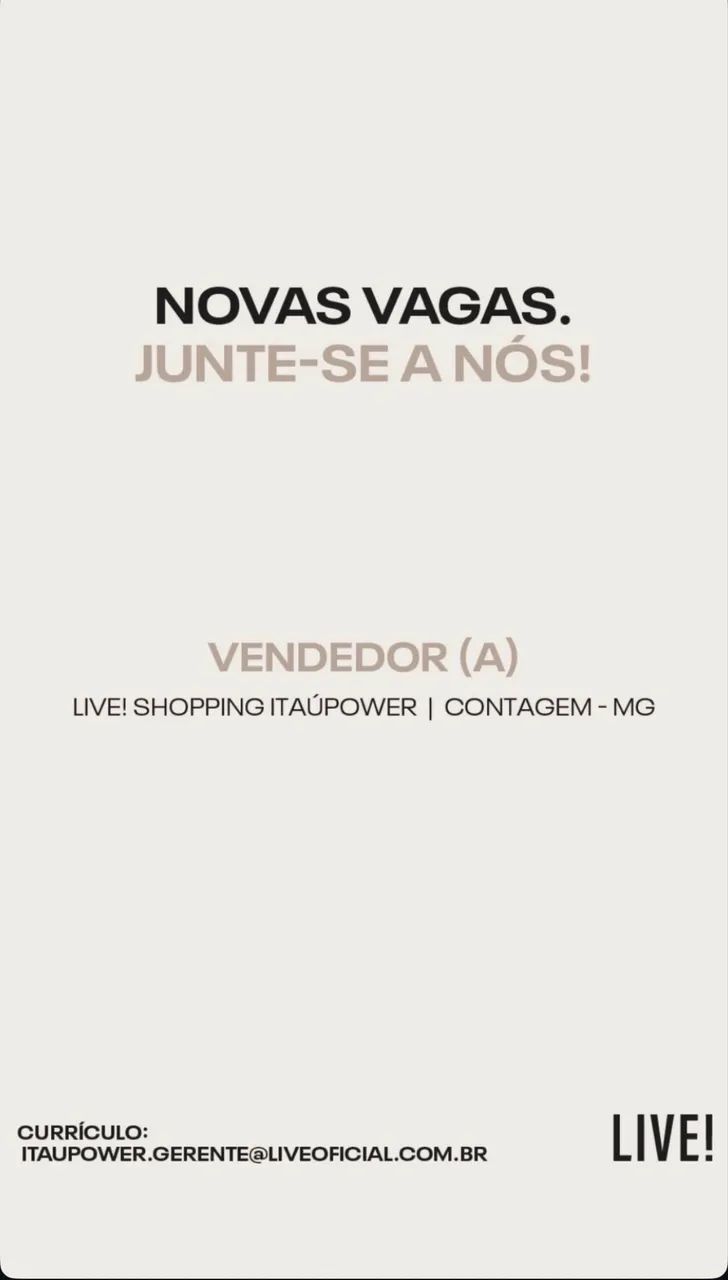 Vaga para Vendedora 