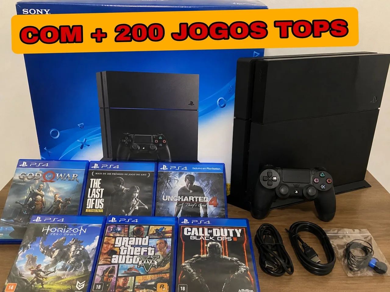 PS4 + 200 jogos tops 
