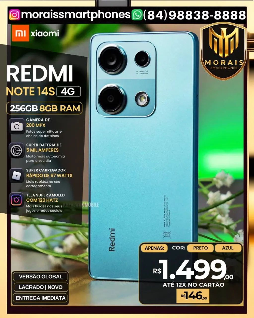 Xiaomi Note 14s - Azul - 256GB | 8GB RAM - LACRADO