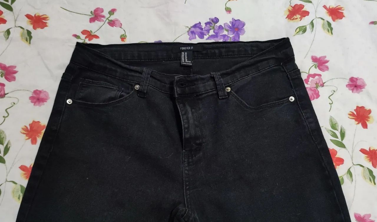 Calça jeans slim unissex preta - Foto 3