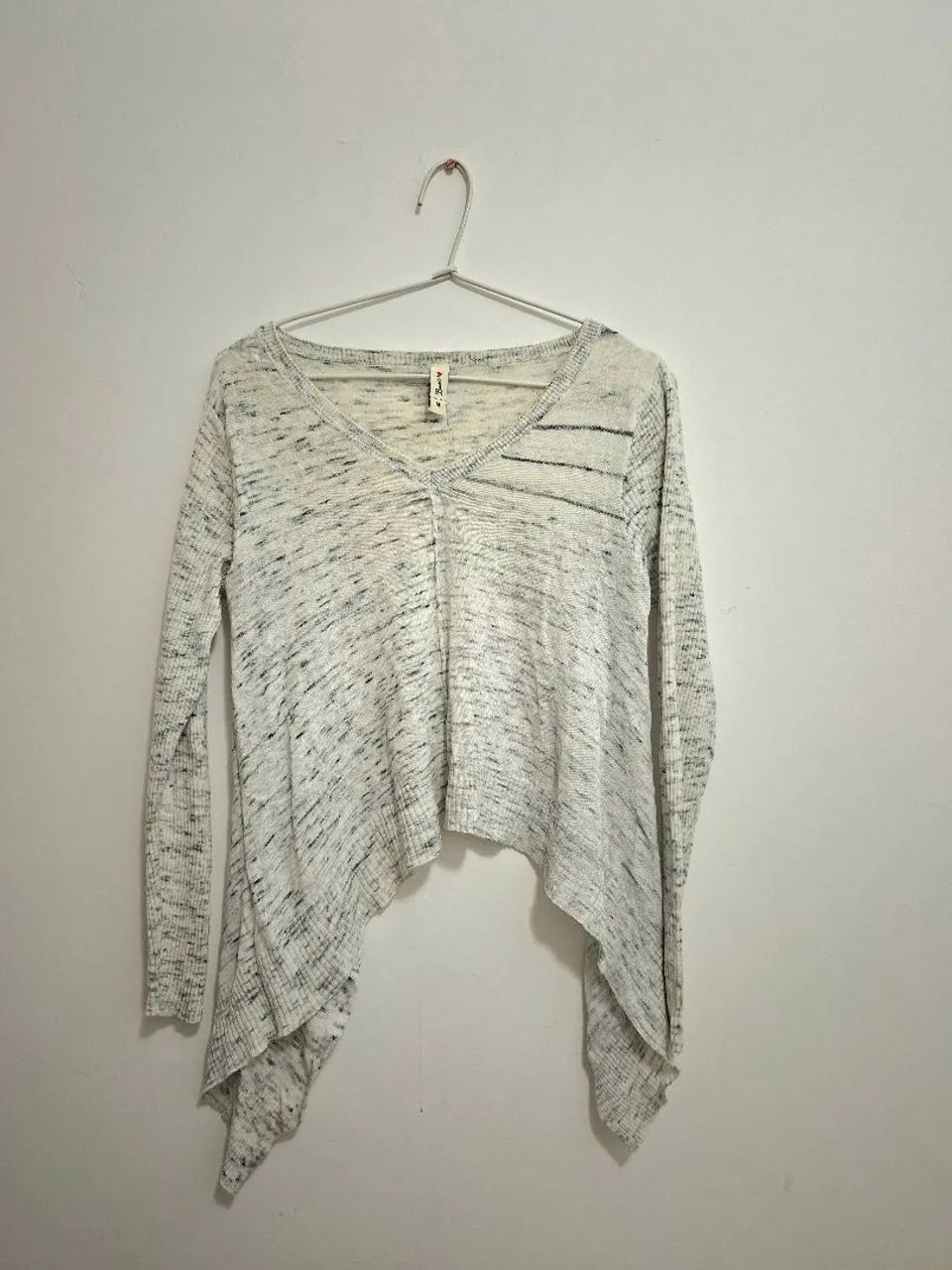 Blusa manga longa basic mescla cinza e branco tamanho M