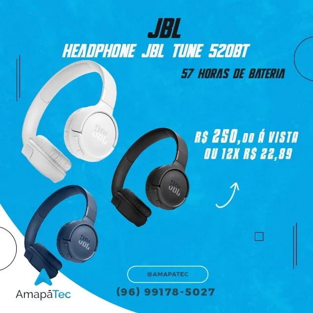 Fone de Ouvido Sem Fio JBL Tune 520BT Bluetooth com Microfone