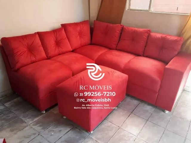 Sofá de Canto com Puff Material suede D33 Confortável Direto da Fábrica - Foto 2