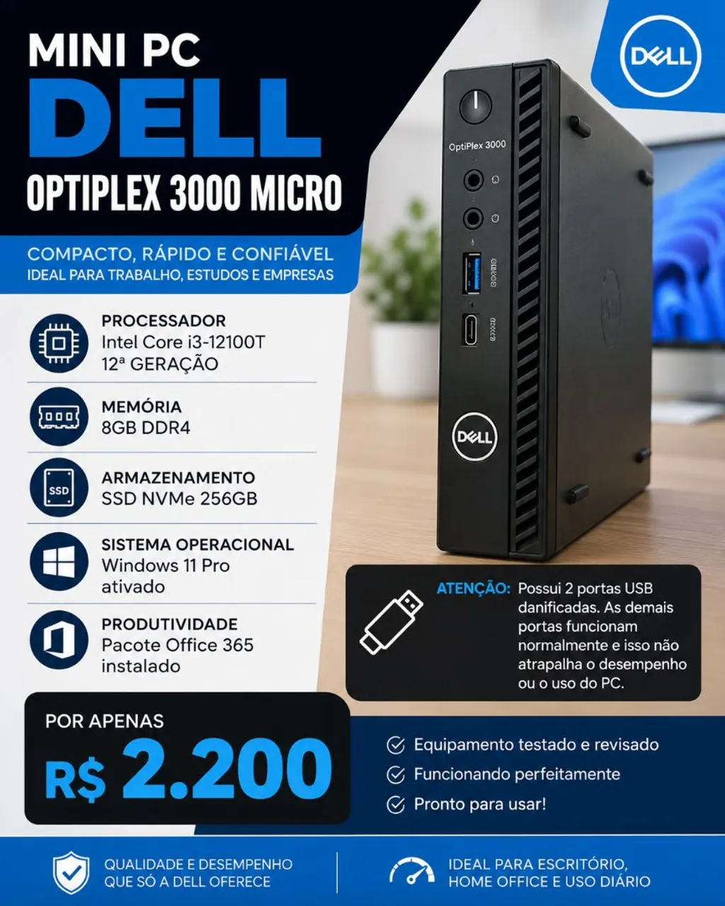 Mini PC Dell OptiPlex 3070 Micro | Intel i5 9ª Ger | 8GB RAM
