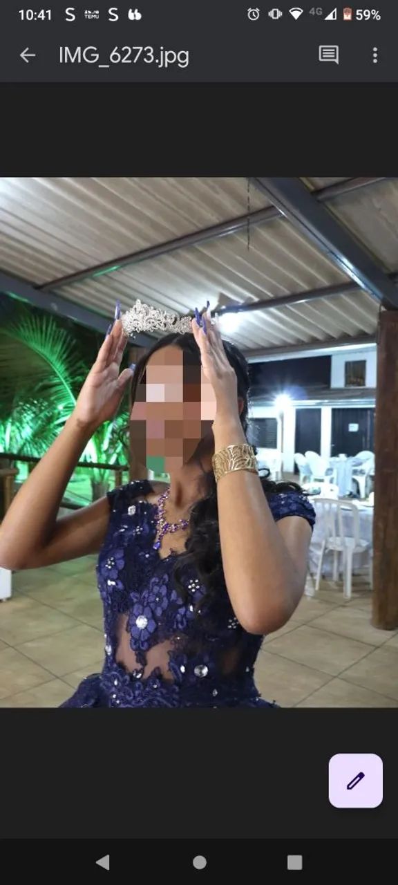 Vestido de Debutante 2 em 1 Azul com Brilho - Foto 3