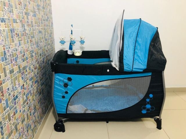 Berço Portátil Balanço com trocador e móbile Azul - Baby Style - Foto 2