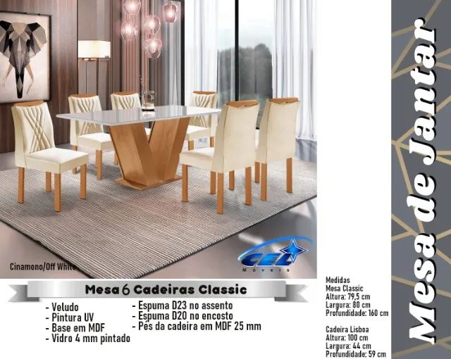  sala mesa jantar tampo de vidro 6 cadeiras