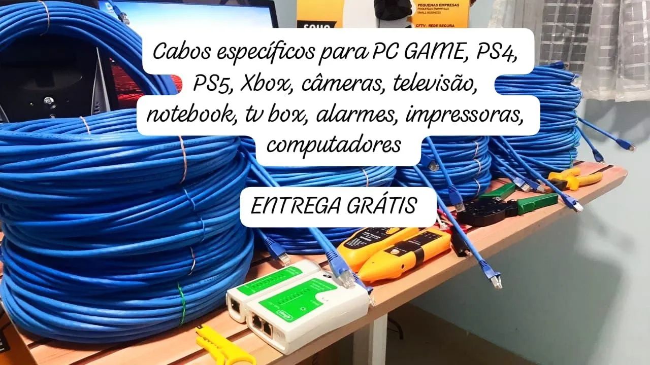 Cabos de rede para PC, PS4, PS5, Xbox, câmeras, tv e muito mais!