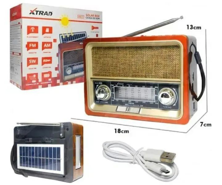 Rádio Vintage Antigo AM FM Bluetooth USB placa solar recarregável 