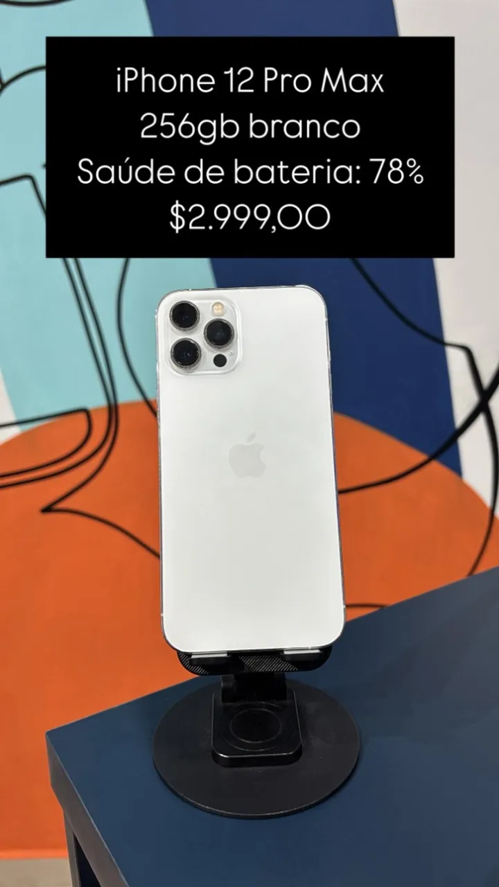 iPhone 12 Pro Max 128GB Na cor Branco Saúde de bateria 100% | Loja