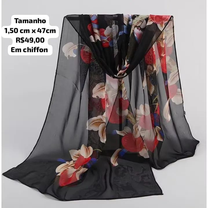 Lenço de Chiffon Floral - a cara da riqueza linha premium luxo  - Foto 5