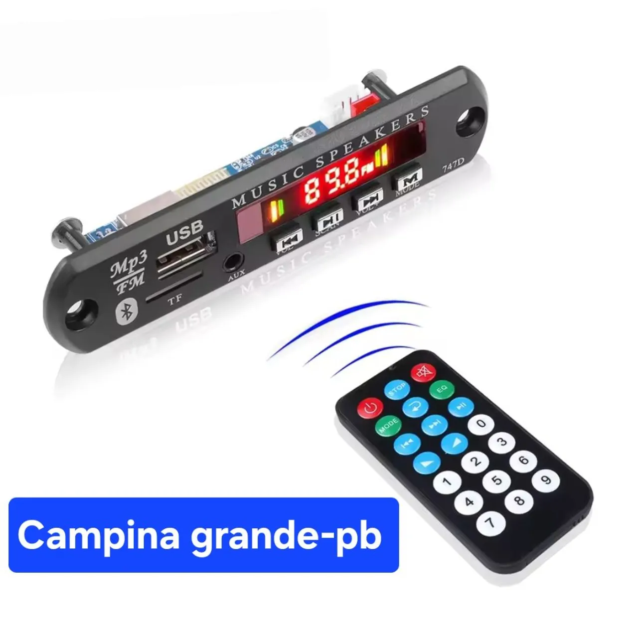 Placa decodificadora NÃO amplificada MP3/FM/USB/TF + Controle