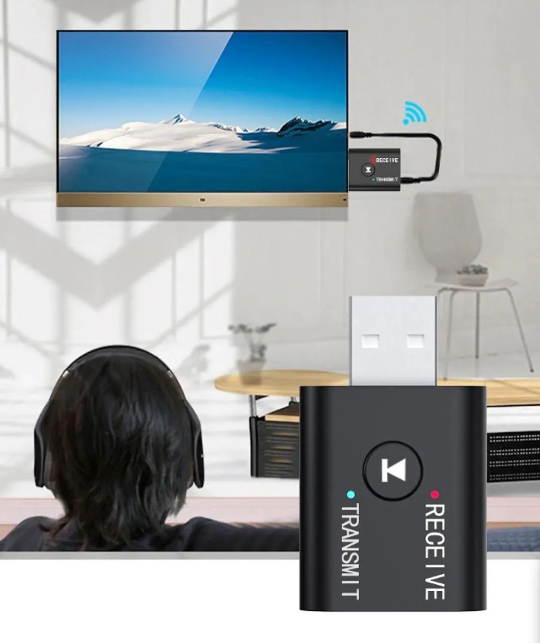 Receptor e Transmissor de Áudio Bluetooth 5.0 para TV Sistema de Som PC Notebook - Foto 4