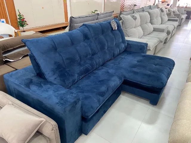 Sofá 2,50 m em Veludo Azul com Molas Ensacadas! - Foto 2