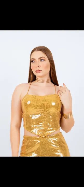 Top cropped várias cores de lantejoulas - Foto 4