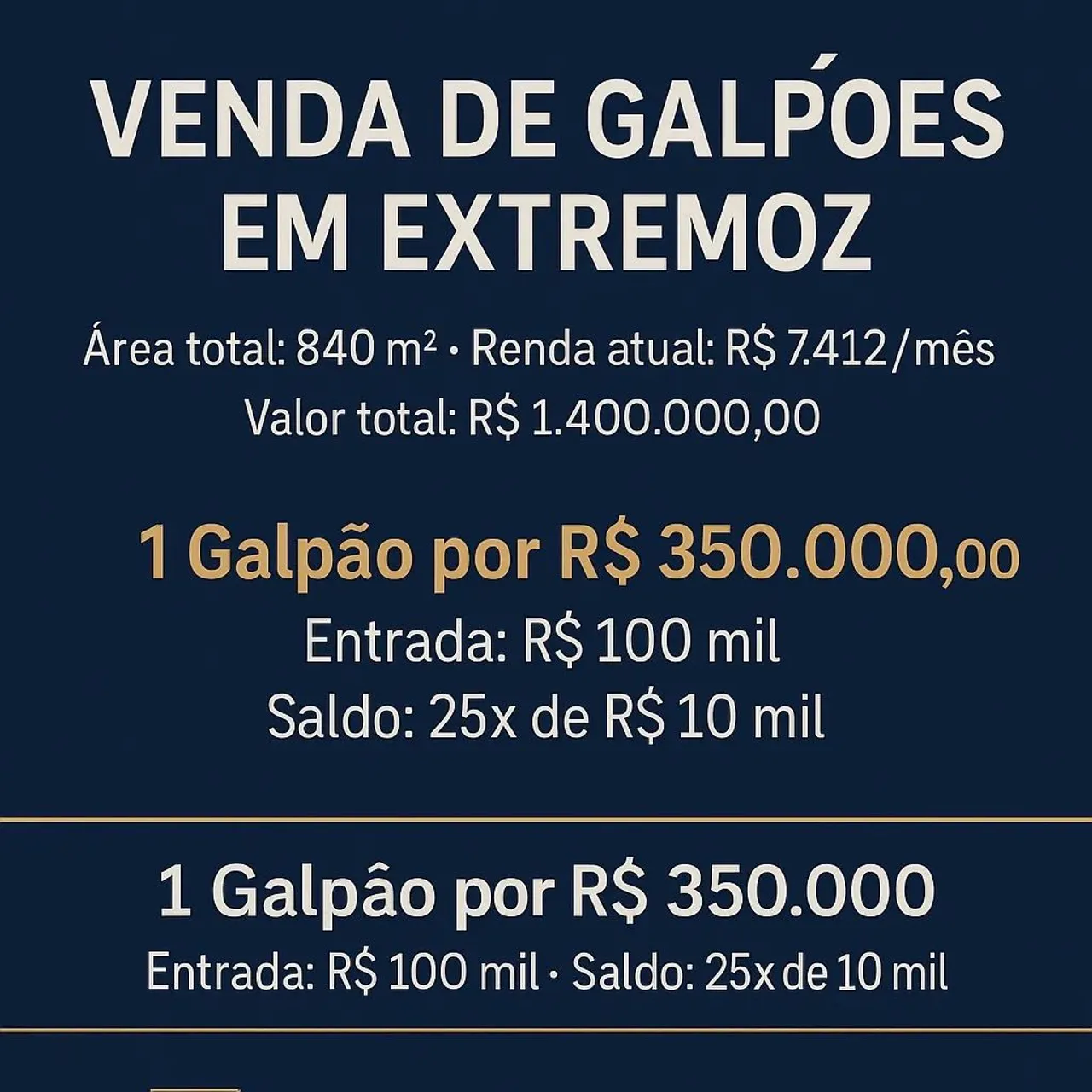 Vendo 4 Galpões em Extremoz - Renda 7.412/mês a Partir de 350mil