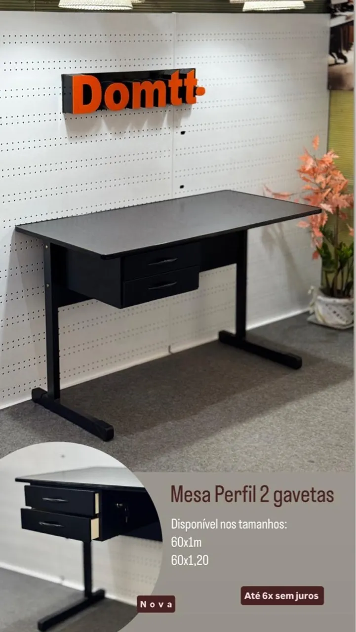 Mesa Perfil 2 Gavetas Domtt -Em até 6x sem juros