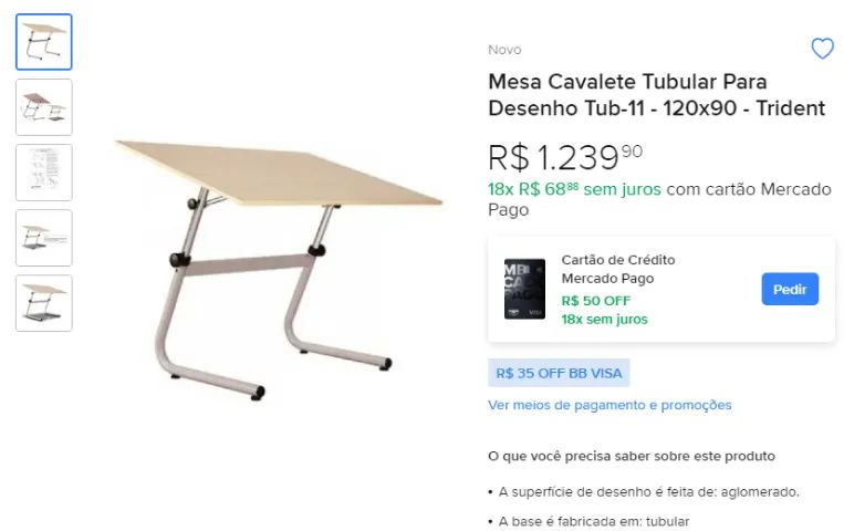 Mesa de Desenho Tubular Trident  - Foto 4