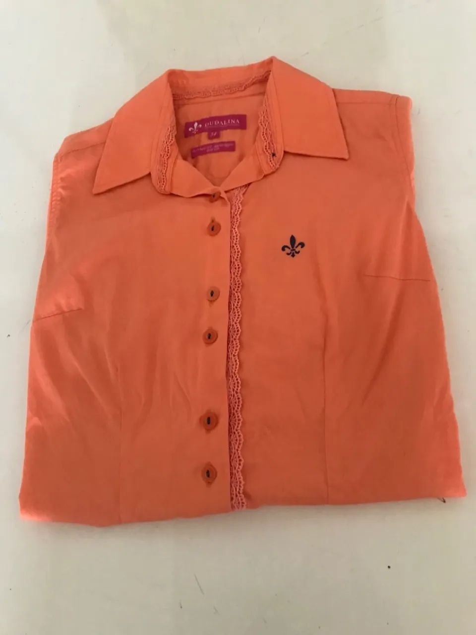 Camisa Dudalina Laranja com Renda - Foto 2