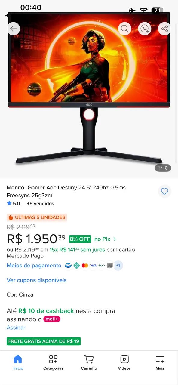 Monitor aoc destiny 240HZ