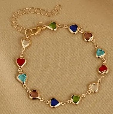 pulseira corações coloridos. dourada. nova! - Foto 5