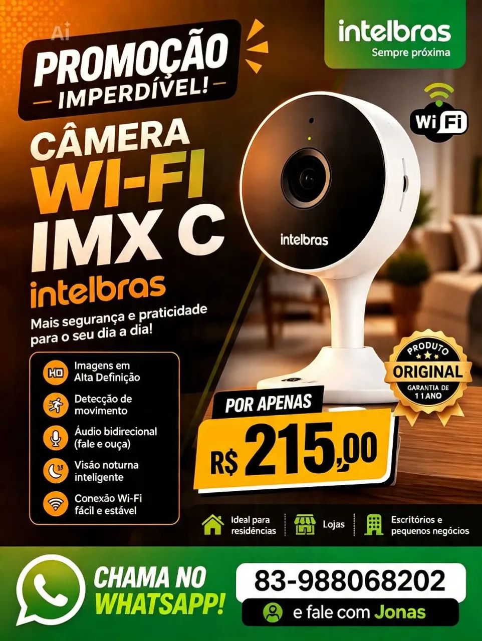 CÂMERA WI-FI IMX C DA INTELBRAS 