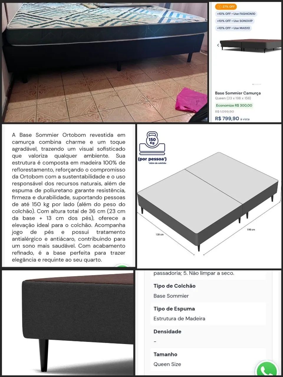 ? Cama Queen Ortobom Completa + Base Box + Cabeceira (Ótimo Estado!) - Foto 5