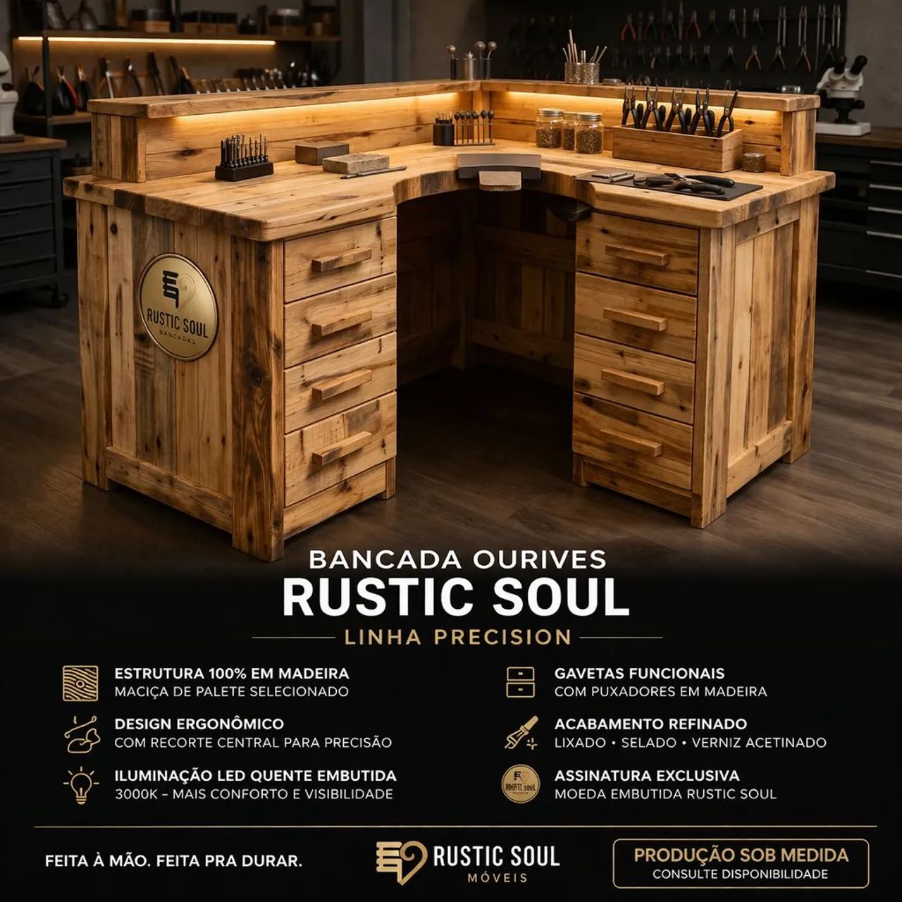 Bancada Ourives Profissional - Rustic Soul (Sob Medida)