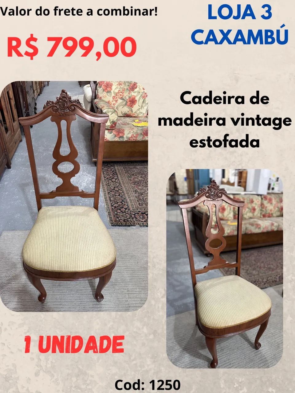Cadeira estofada Vintage