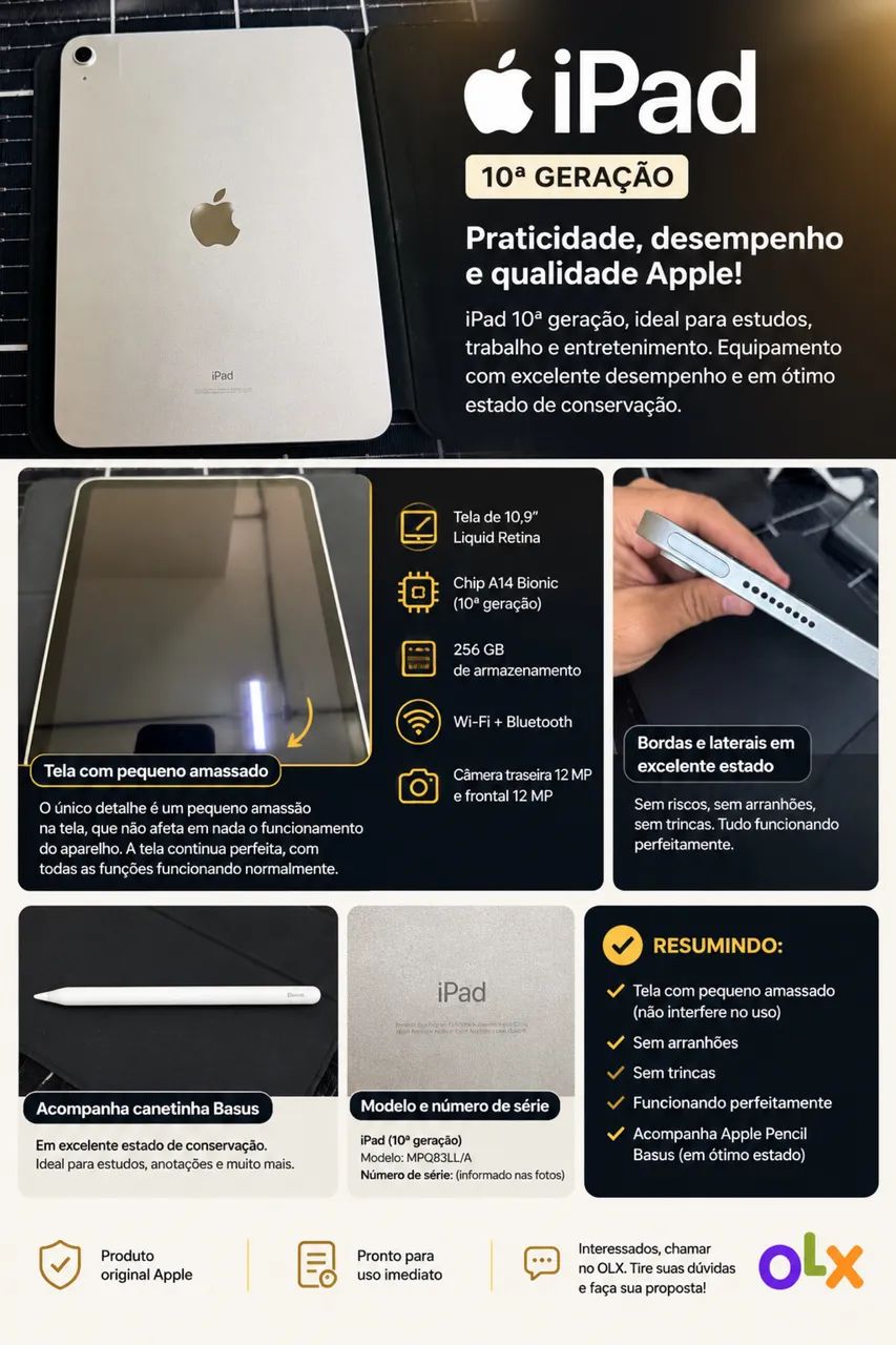 iPad 10ª Geração 256GB ? Excelente estado