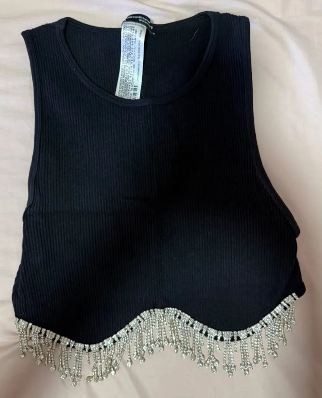 Top Zara Preto com Franjas de Strass XS