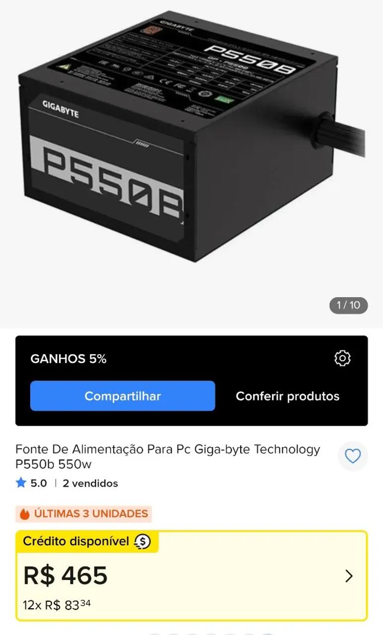 Fonte PC gamer Gigabyte P550B 550W 80 Plus Bronze - Foto 6