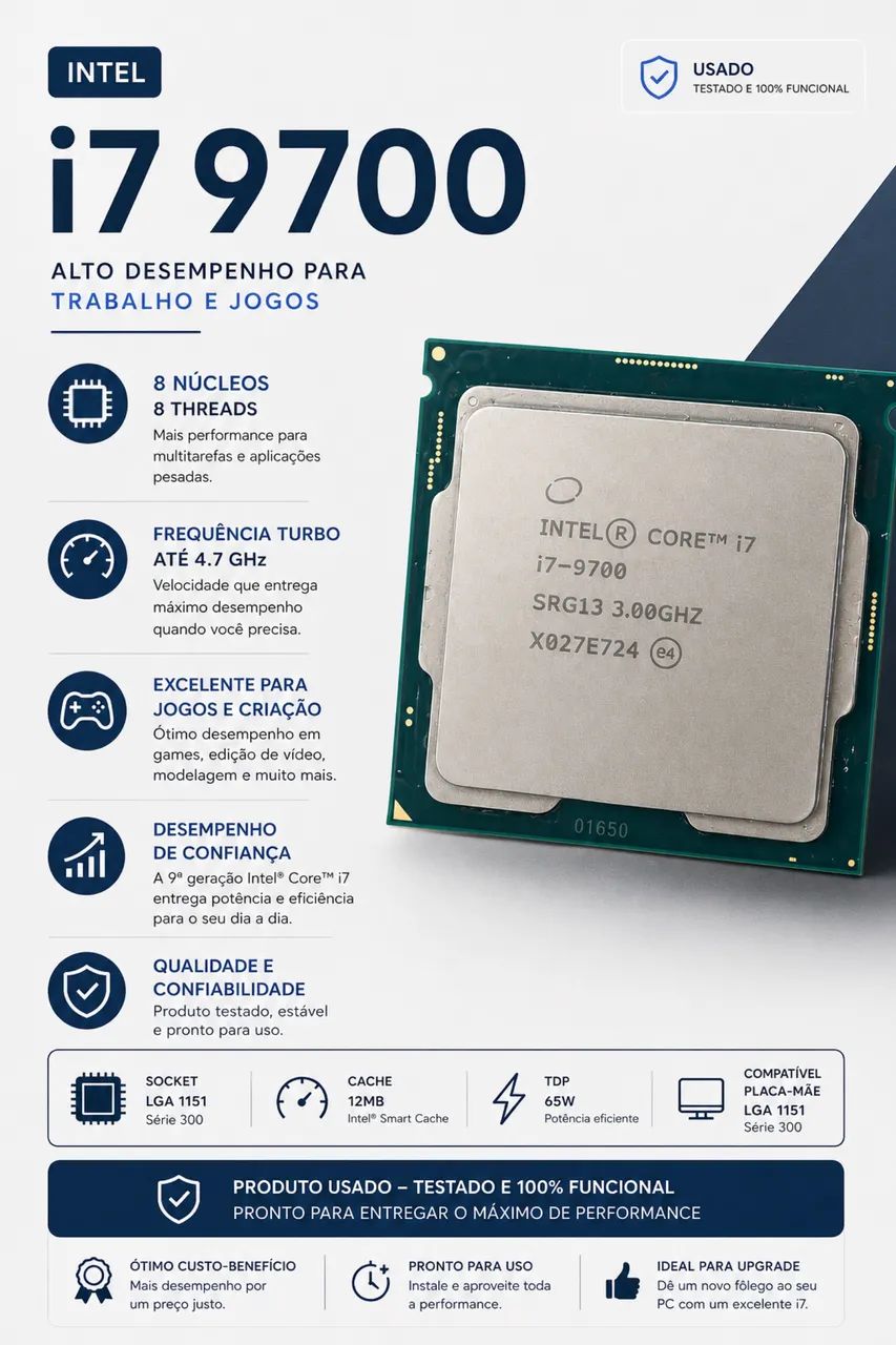 Processador Intel Core I7 9700 4.7ghz LGA 1151 Funcionando perfeitamente - Foto 2